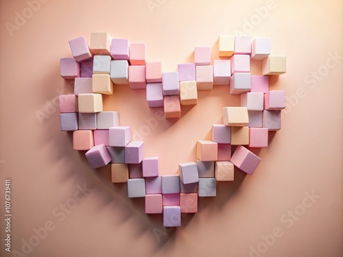 Charming Heart-Shaped Building Blocks in Pastel Colors for Romantic Conceptual Photography