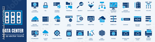 Data center icons set. Outline set of data center vector icons for web design isolated on white background
