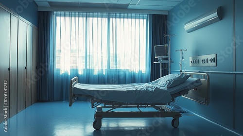 hospital room bed healthcare clinic and the environment for patient care and recovery.