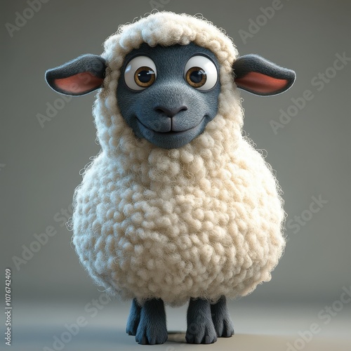 A cute cartoon sheep with fluffy wool and big eyes, perfect for children's illustrations and animal-themed projects.