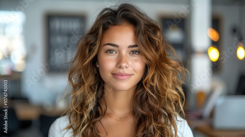 Close-Up Portrait of Happy Middle Eastern Female Using Laptop at Creative Marketing Agency Desk