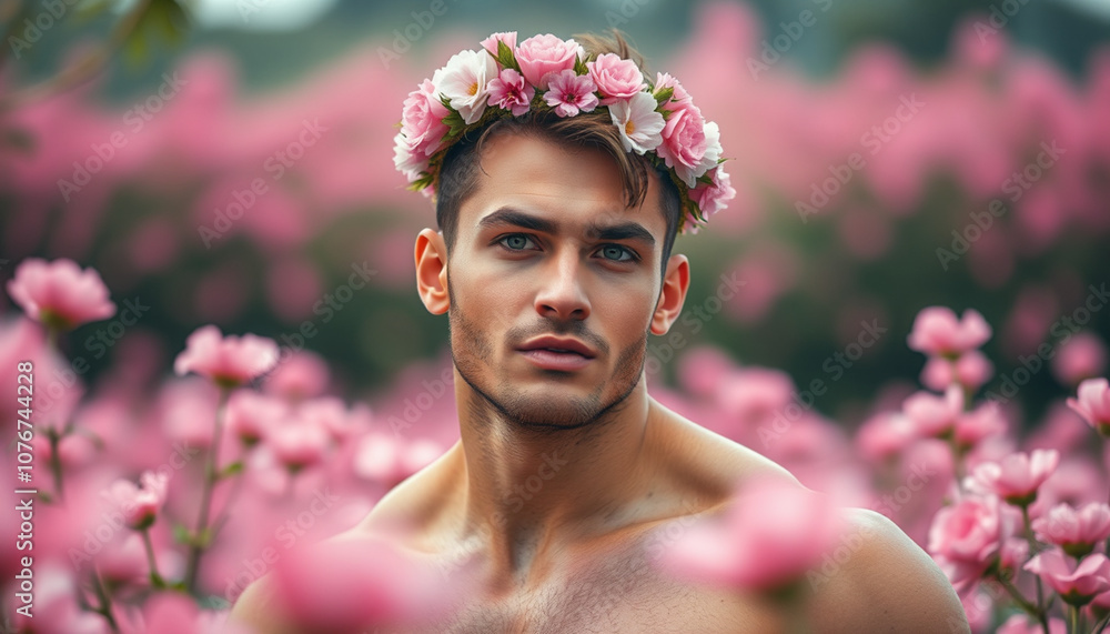Obraz premium a man in the flower garden