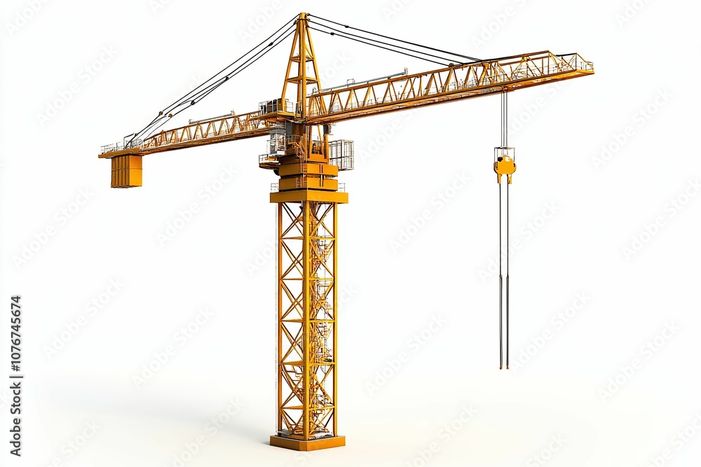 Yellow Construction Crane with Boom and Hook Yellow Construction Crane with Boom and Hook