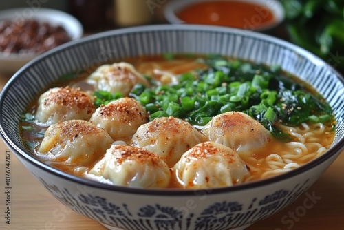 Delicious Ramen Soup with Dumplings