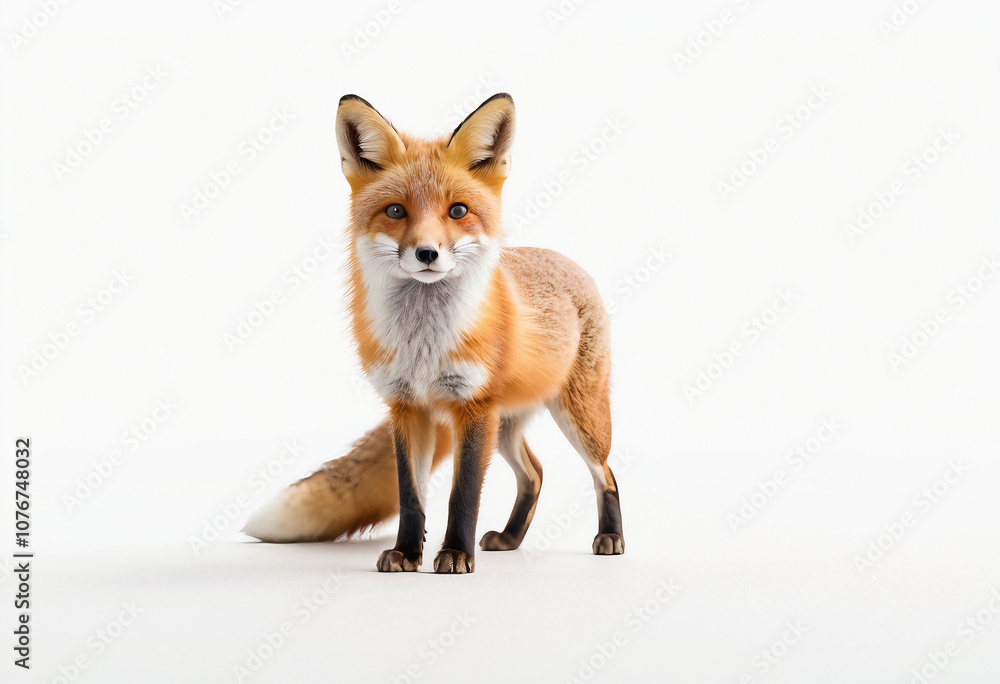 Obraz premium Alert Red Fox Staring on White Background