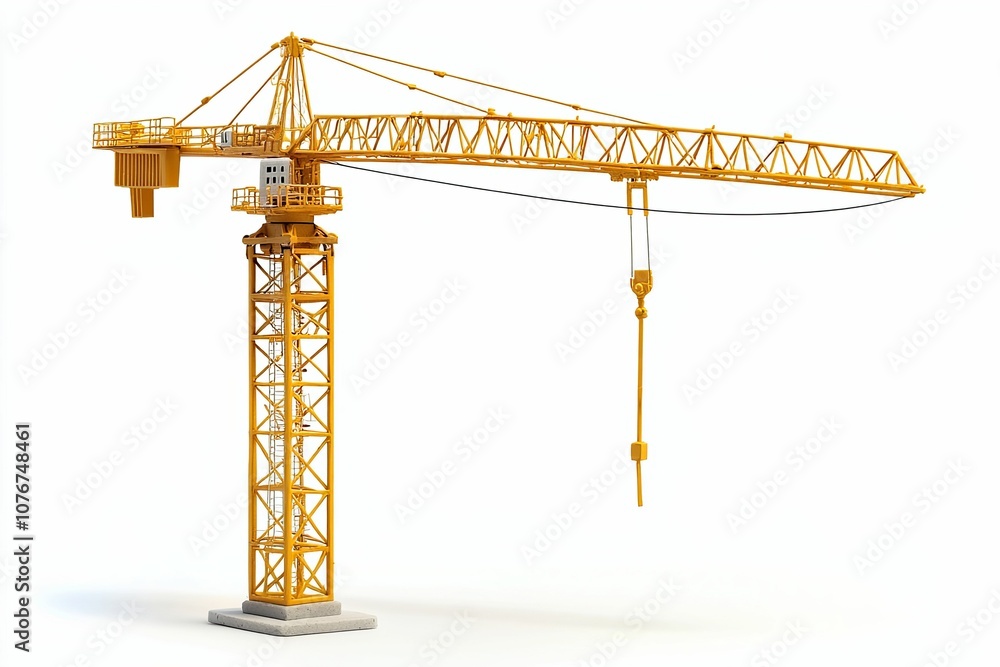 Yellow Construction Crane Isolated on White Background