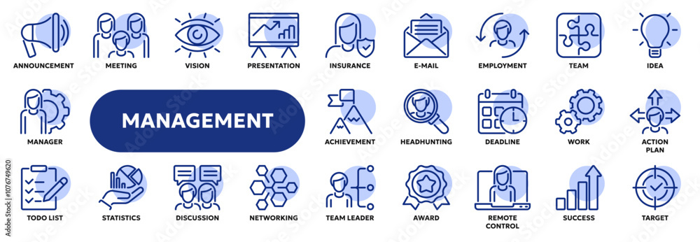 Fototapeta premium Set of vector line icons related to business people and team management. Symbols for website or app ui, logo design, illustration