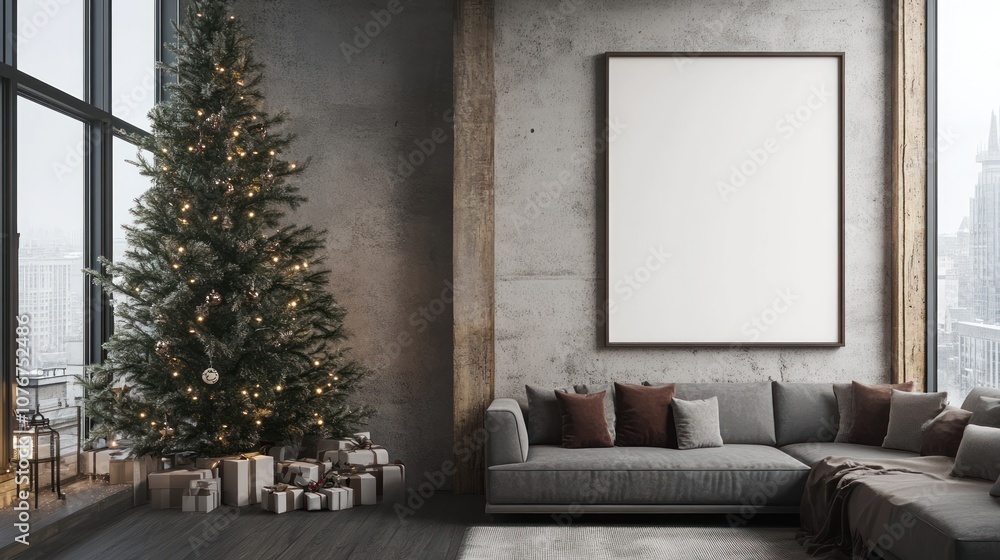 Naklejka premium Christmas Living Room with a Minimalist Touch