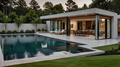 Wallpaper Mural View of swimming pool and modern home exterior Torontodigital.ca