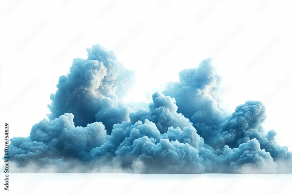 Blue Puffy Clouds Against White Background Blue Puffy Clouds Against White Background