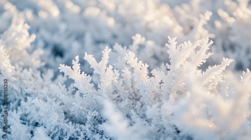 Delicate frost crystals form intricate patterns on a winter surface, creating a mesmerizing landscape of icy fractals in soft, ethereal light. Delicate frost crystals form intricate patterns on a winter surface, creating a mesmerizing landscape of icy fractals in soft, ethereal light.