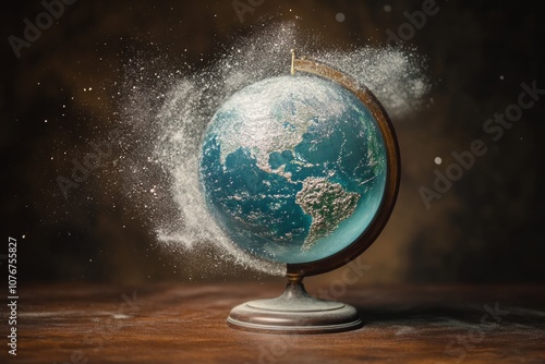 Digital dust off the outside of a glass globe photo