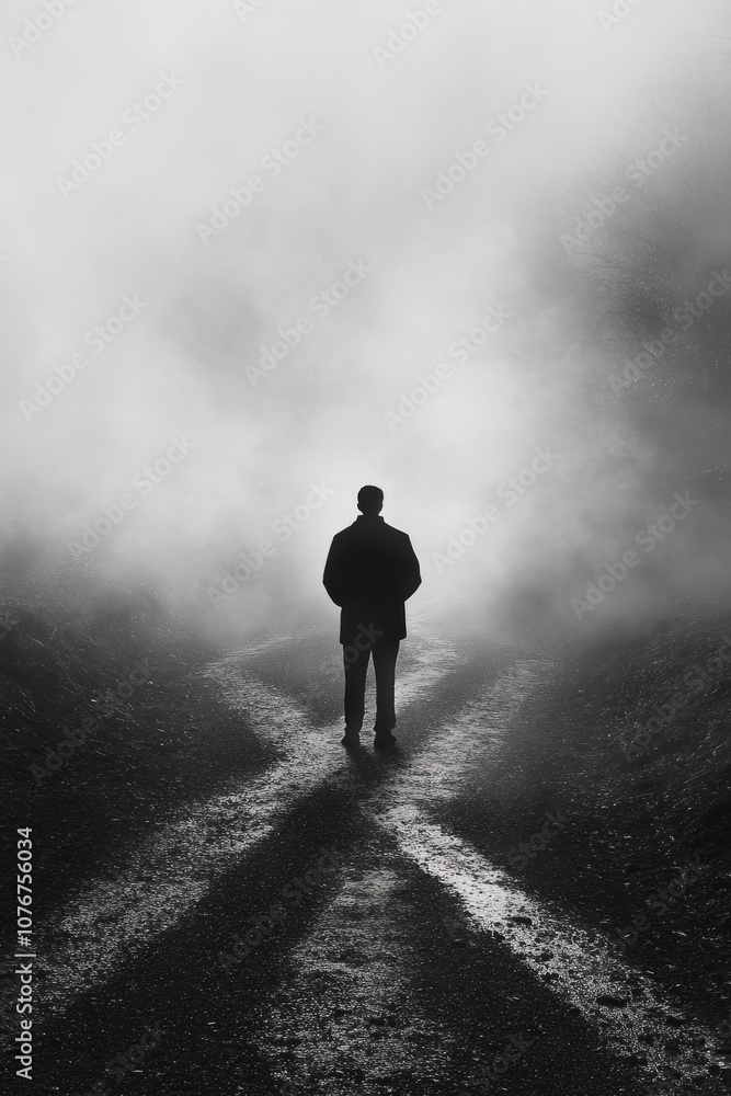 A man is walking down a road in the rain A man is walking down a road in the rain
