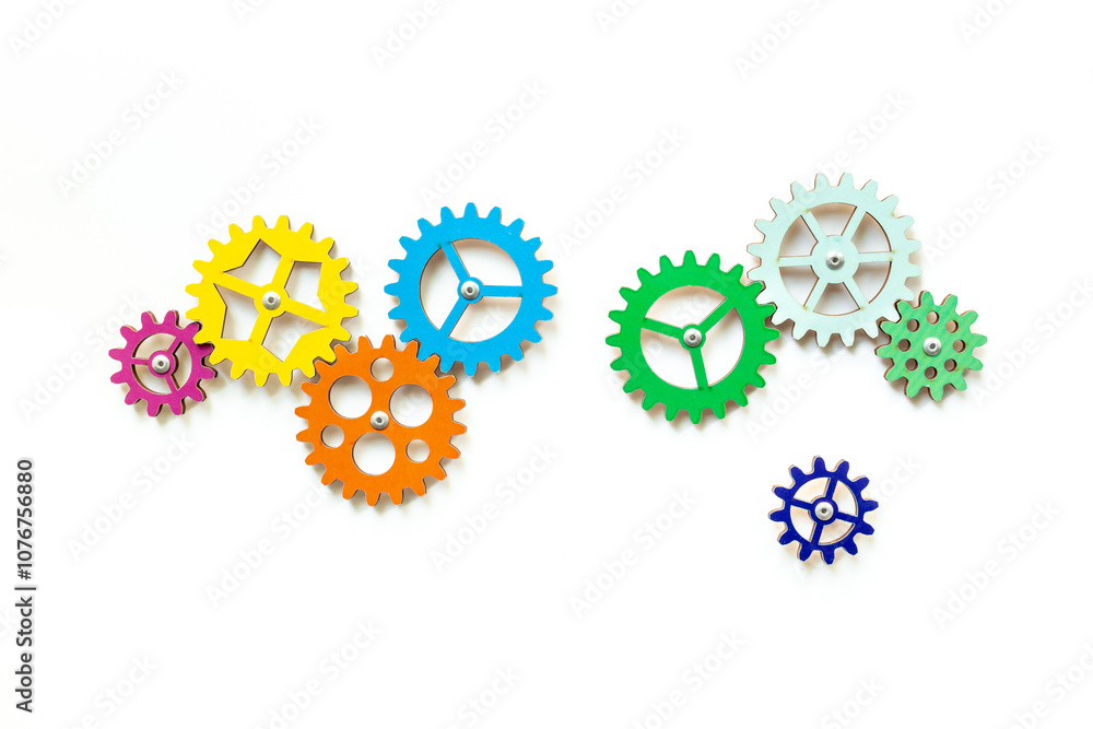 Colorful gears are connected together as a symbol of teamwork and business automation Colorful gears are connected together as a symbol of teamwork and business automation