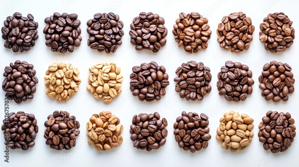 Diverse Collection of Roasted Coffee Beans Display Diverse Collection of Roasted Coffee Beans Display
