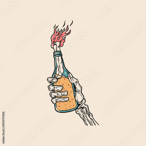 molotov skull vintage. molotov skull logo template