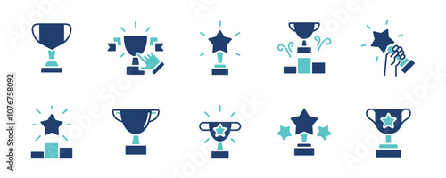 trophy cup award icon set winner prize success achievement reward vector first place champion signs illustration