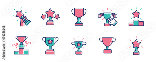 success achievement trophy cup award icon set sinner prize reward signs vector illustration for web and app photo