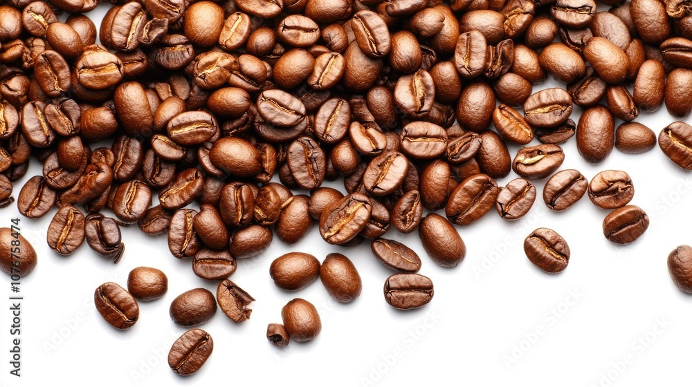 Obraz premium Scattered Coffee Beans on White Background