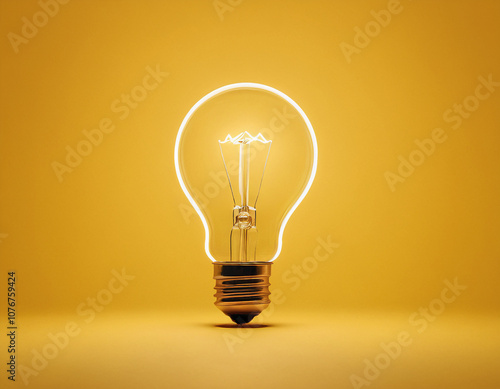 Glowing Light Bulb Against a Vibrant Yellow Background