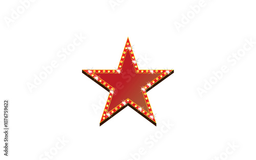 Red star. Shiny star frame with lights.Vector