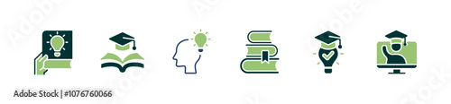 knowledge achievement smart thinking icon set light bulb creative book success study innovation learning vector illustration business education genius expert cognition signs for web and app
