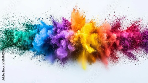 Abstract Colorful Powder Explosion on White Background