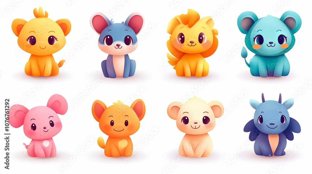 Eight Adorable Cartoon Animals with Big Eyes Eight Adorable Cartoon Animals with Big Eyes