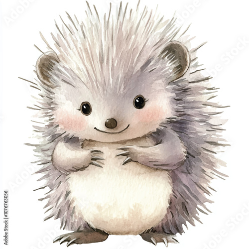 cute Porcupine watercolor clipart illustration isolated