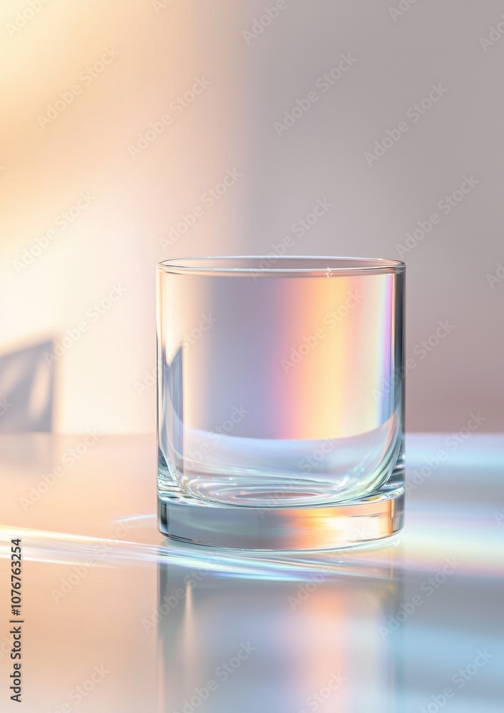 A glass is sitting on a table with a reflection of it in the light A glass is sitting on a table with a reflection of it in the light
