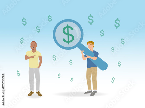 freelancer or online businessman, earn money, profit research, investments, savings, increase income or salary, employees looking to get rich, earnings to wealth concept. vector illustration