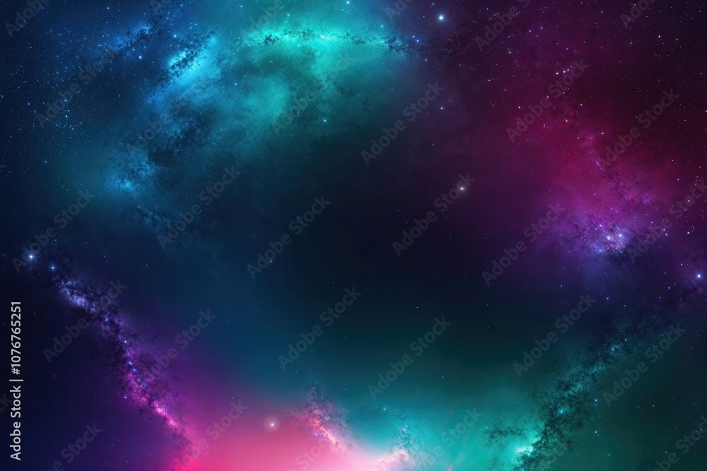 Fototapeta premium Vibrant Cosmic Gradient Background Featuring Deep Navy Teal Emerald and Fuchsia in a Starry Sky