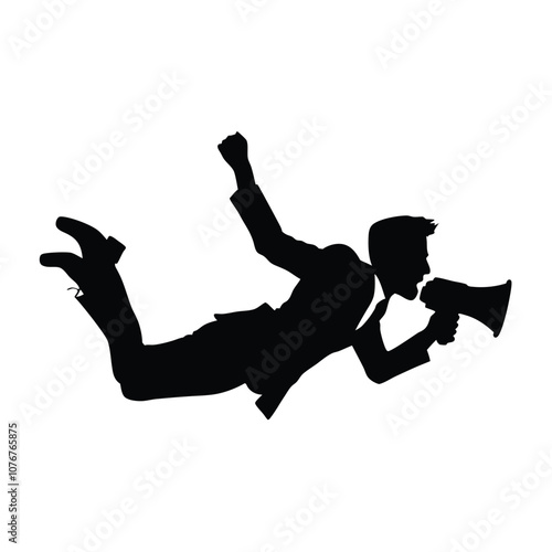 A man is falling and yelling into a microphone. He is wearing a suit and tie