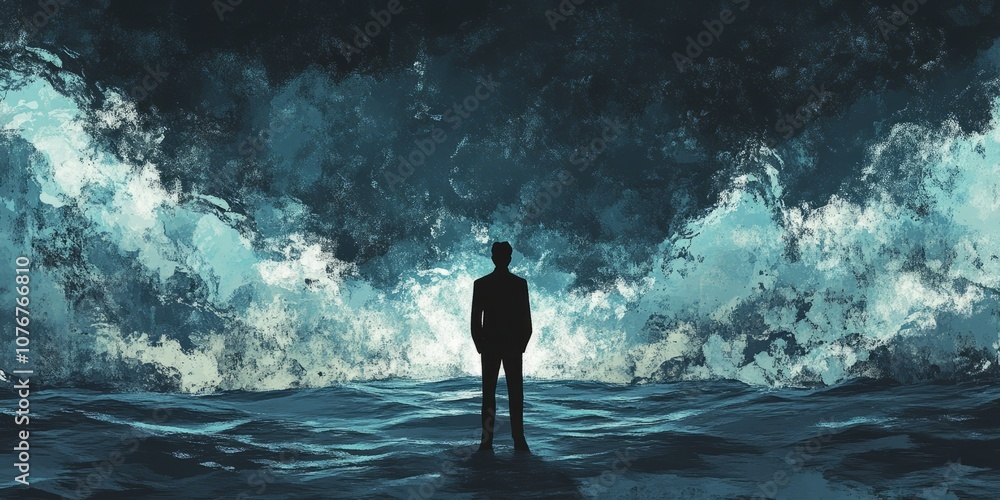 Fototapeta premium A man stands in the ocean