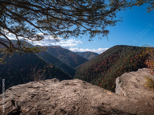 The Tomášovský view is the most beautiful view in the Slovak Paradise. It is a terrace-shaped rocky outcrop and offers a nice view of the valley of Biele Potok, Priel Hornád. photo