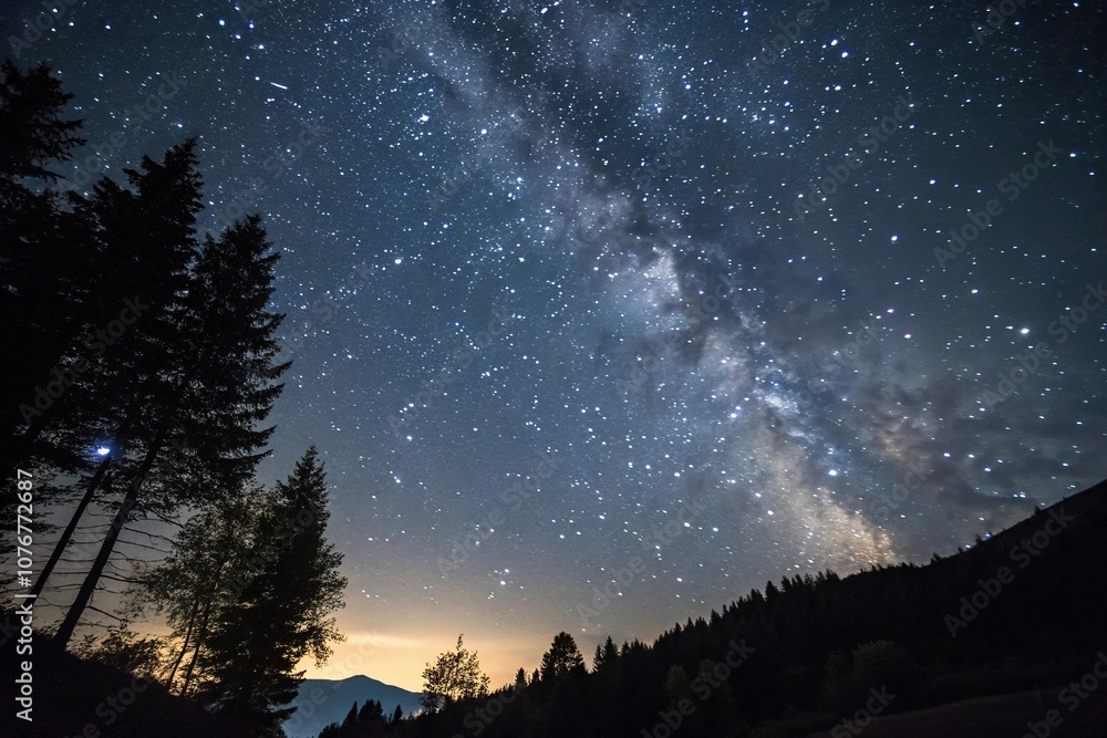 Fototapeta premium Darkness with twinkling stars above the sky, stardust, vast expanse, dark canvas