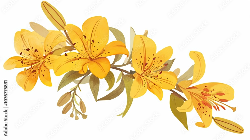 Yellow Lily Flowers with Green Leaves Yellow Lily Flowers with Green Leaves