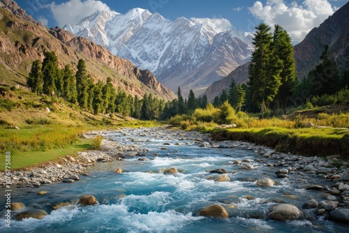 A Mountain River Flowing Through a Lush Valley