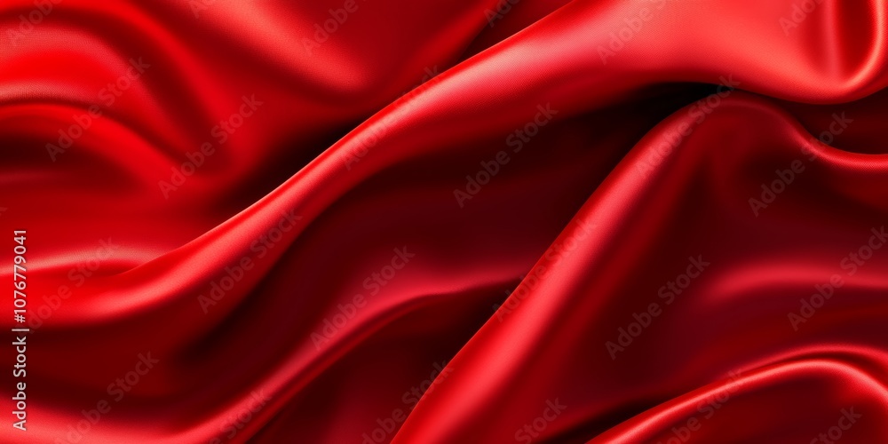 Obraz premium Luxurious red satin fabric with rich folds, creating a soft and flowing texture. Elegant and vibrant material ideal for backgrounds, banners, or fashion-themed projects.