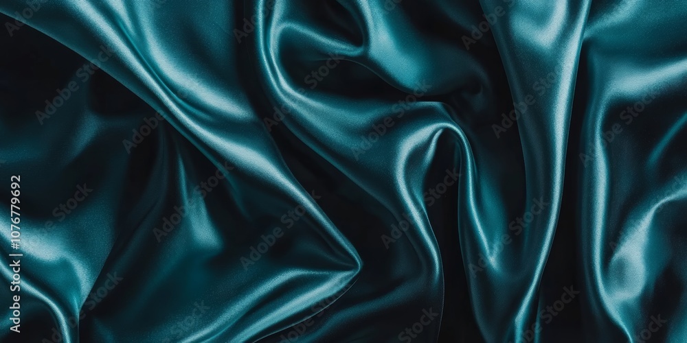 Obraz premium Luxurious green satin fabric with rich folds, creating a soft and flowing texture. Elegant and vibrant material ideal for backgrounds, banners, or fashion-themed projects.