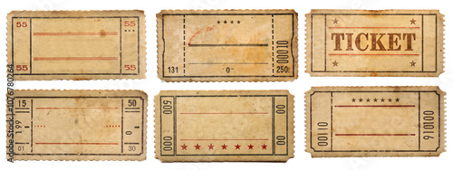 A set of old tickets on a white background. photo