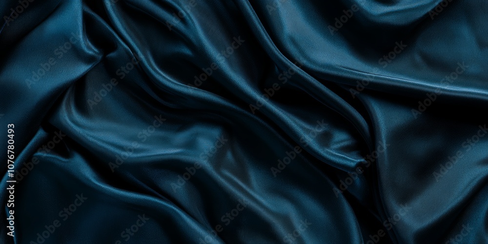 Fototapeta premium Luxurious blue satin fabric with rich folds, creating a soft and flowing texture. Elegant and vibrant material ideal for backgrounds, banners, or fashion-themed projects.