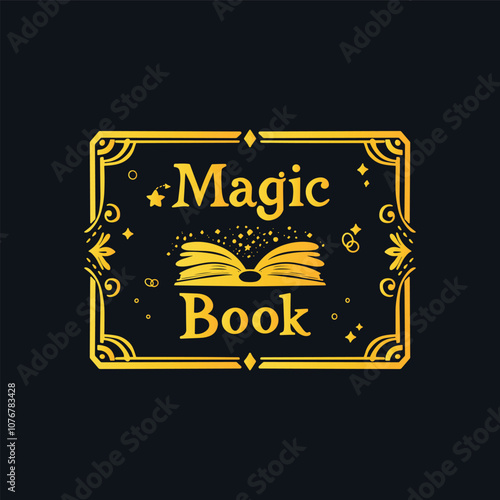 A magical children's book cover with simple hand drawn patterns in gold colors on a dark background. Golden book. Knowledge is gold.