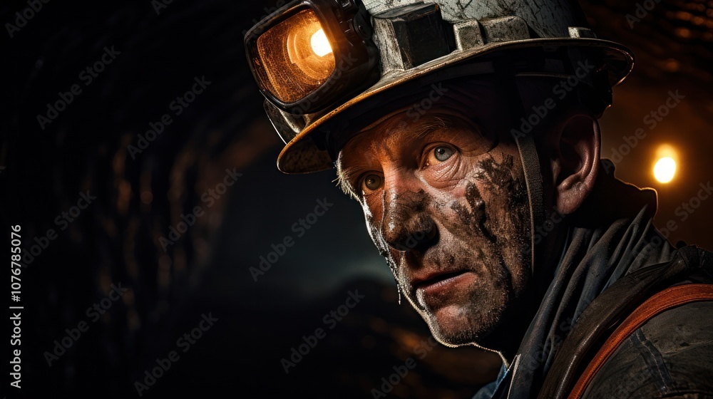 A coal miner with a headlamp and protective gear operating a drill in a narrow underground mine passage, with coal dust and rock walls visible A coal miner with a headlamp and protective gear operating a drill in a narrow underground mine passage, with coal dust and rock walls visible
