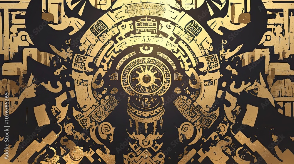 Obraz premium Intricate Golden Geometric Design on Black Background