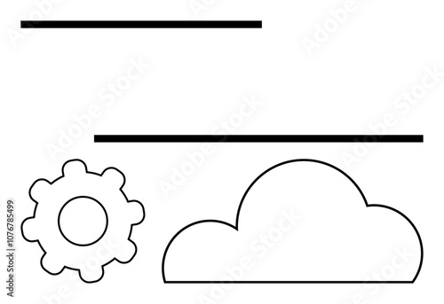 Gear and cloud shapes with two horizontal lines. Ideal for technology, cloud computing, integration, innovation, connectivity, engineering, and process flow. Line metaphor
