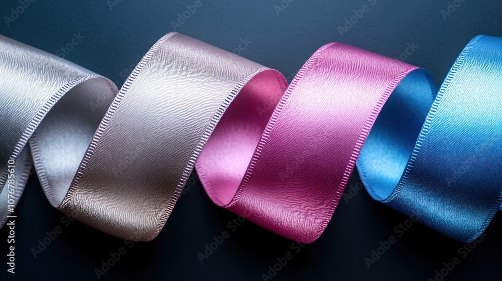 Colorful satin ribbons in a spiral on a black background. Colorful satin ribbons in a spiral on a black background.