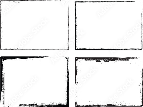Set of vector border frames with rough edges . Rectangular frame template collection . distress texture . Grunge tiny frame borders isolated on the background . Rough edges effect . Rectangles pack.