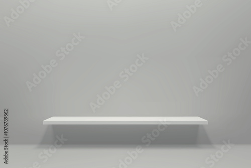 Minimalist White Floating Shelf on Gray Wall