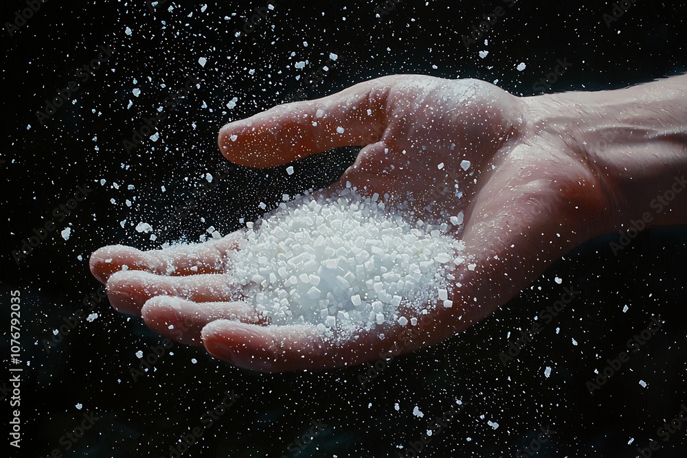 Fototapeta premium hand holding sugar isolated in black background
